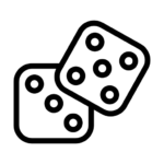 Two black-outlined dice overlap, each showing five dots, on a plain white background—reminiscent of the excitement at Casino Vancouver.
