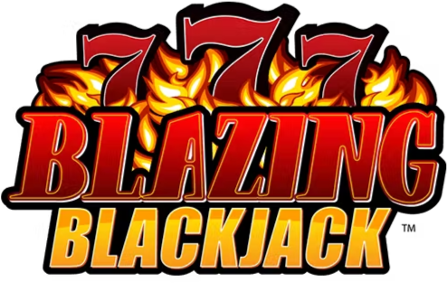 The image features the text "777 Blazing Blackjack" with large red and yellow numbers and letters, surrounded by flames, on a black background, evoking a fiery casino atmosphere reminiscent of Poker nights at Great Canadian Casino Vancouver.